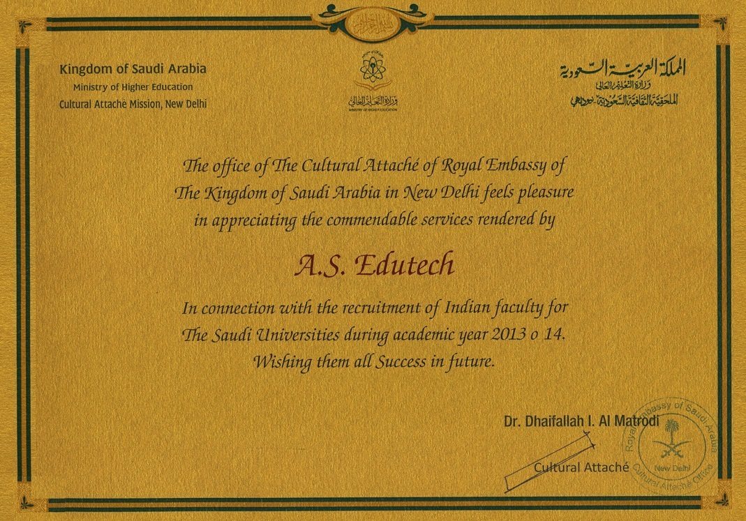 Royal Embassy of Saudi Arabia - Appreciation Letter